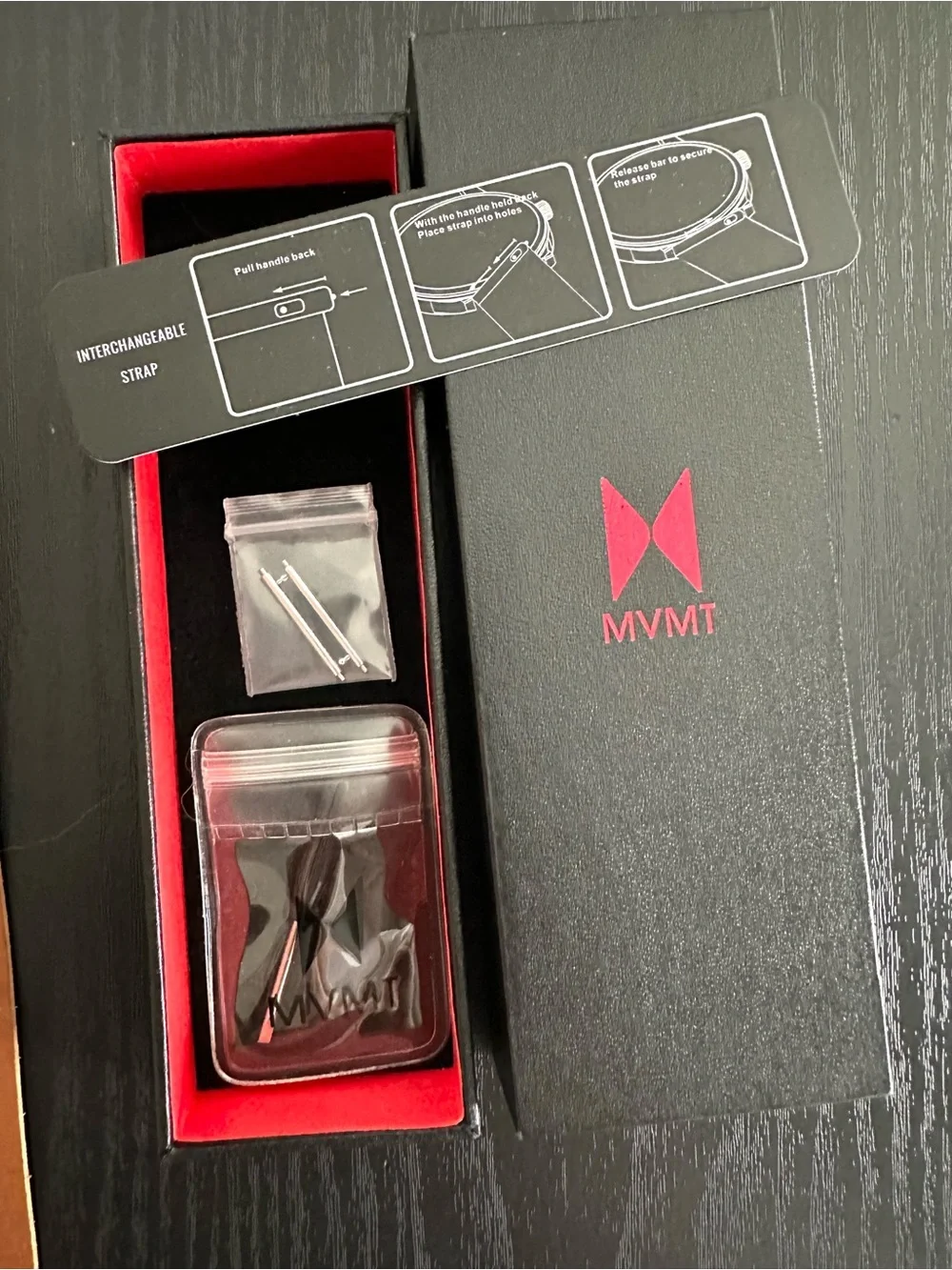 MVMT Black Mesh Chronograph Watch with extra Tan Leather Strap and Box 42mm